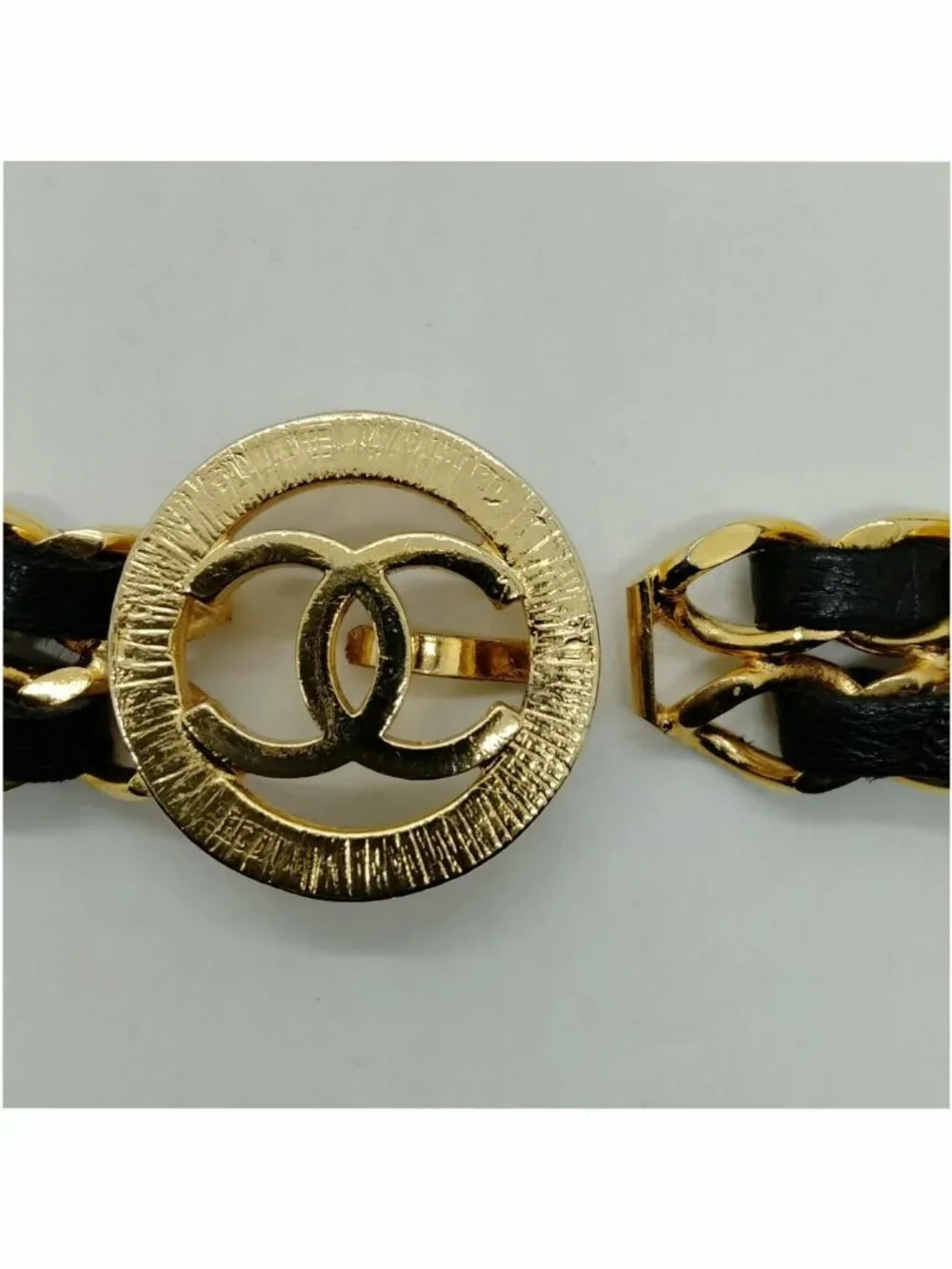 Authentic Chanel CC Chain Belt Black Leather Gold Medallion Logo - Picture 6 of 10
